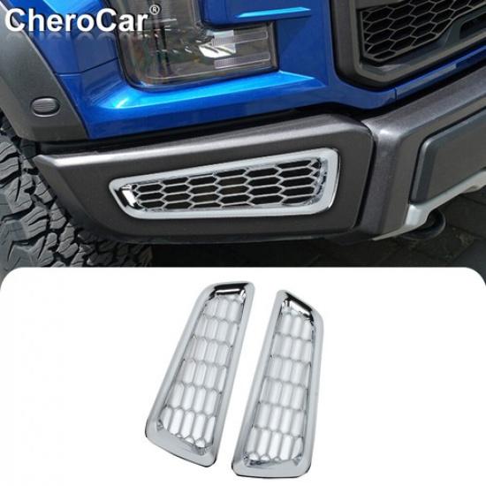 Car Front Bumper Fog Light Vent Honeycomb Trim for 17-20 Ford F150 Raptor Chrome