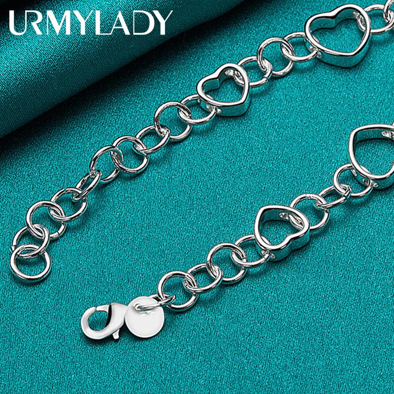 Bracelet coeur en argent Sterling 925, bijoux à breloques pour fête de fiançailles et mariage, 20CM, 8 pouces