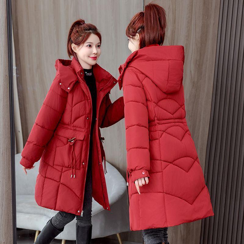 Winter Fashion Women Down Cotton Coat Slim Fit Thickened Long Padded Jacket Warm Outwear