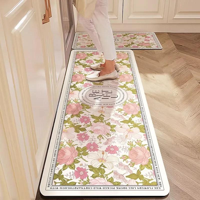 2pc Entrance Kitchen Anti Slip Floral Carpet Wear Resistant Easy To Clean Comfortable Home Decor Floor Mats