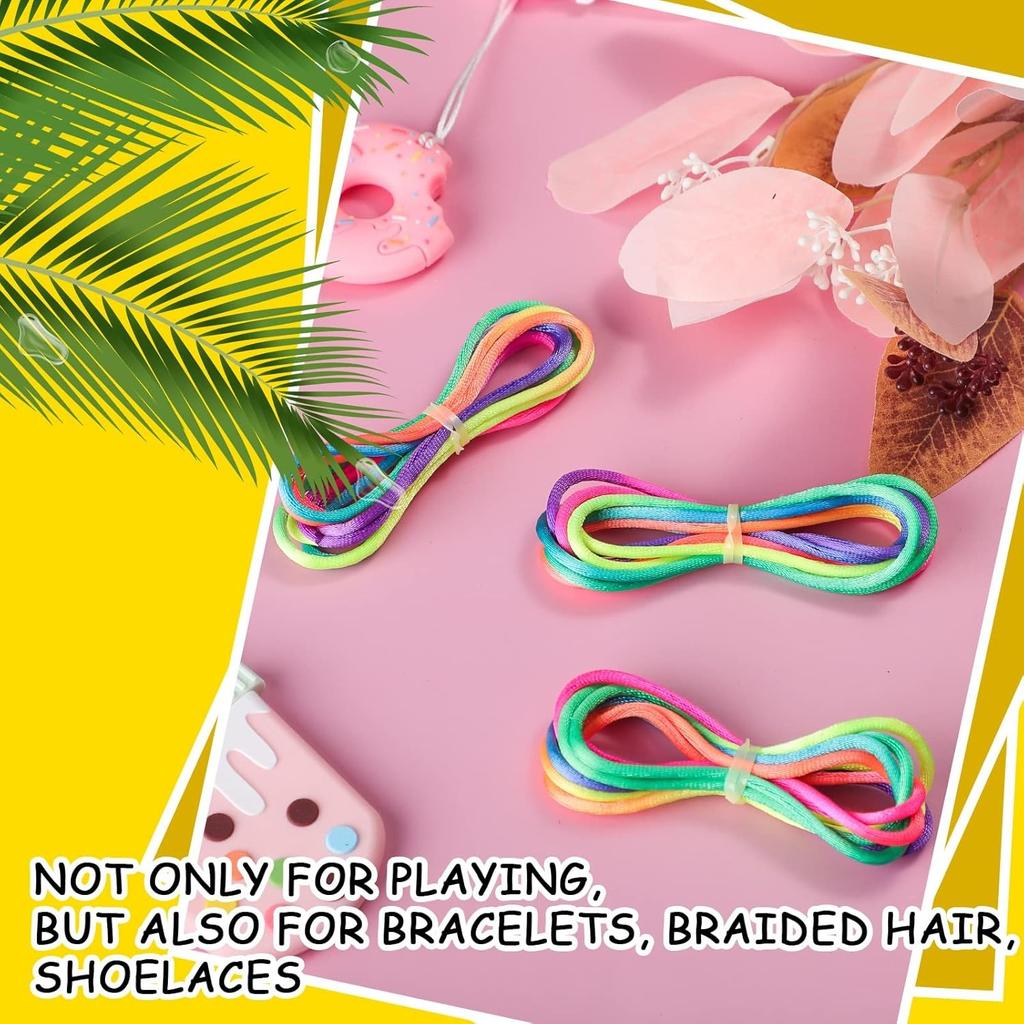 Rainbow Cats Cradle String 1.6M/63 Inch Long Rainbow Colourful Finger Rope Chinese Finger String Games Toy for Kids