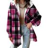 Women's Fashion Classic Casual Fleece Check Jacket Long-Sleeved Autumn/Winter Button-Fastening Colour-Block Hooded Coat