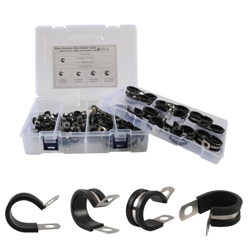 Upgraded Wire Clamps Assortment Kit Stainless Steel 304 Rubber Cushion Cable Clamps Pipe Clamp Set for Wiring Lines