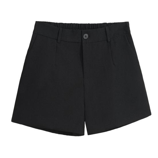 Women Shorts Elastic High Waist Button Zipper Fly Summer Suit Shorts with Pockets Solid Color
