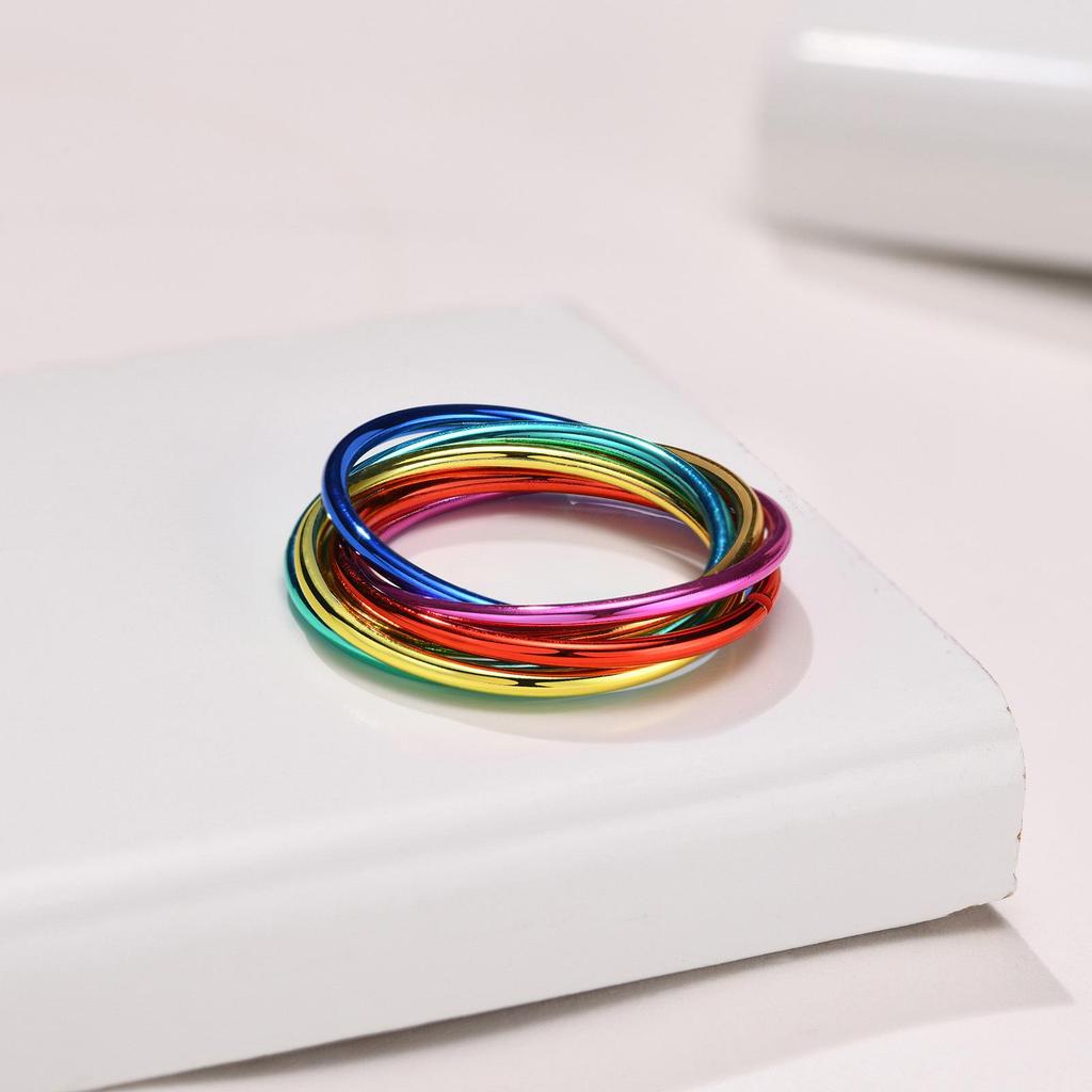 Colorful Stainless Steel 6-Ring Set for Men and Women - Fashionable and Unique Jewelry, R-599