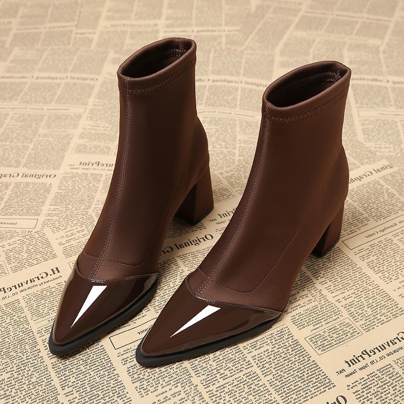 Fashion Women Chunky Mid Heels Ankle Boots Women 2024 New Pointed Toe Trend Winter Designer Shoes Goth Walking Snow Chelsea Boots Women