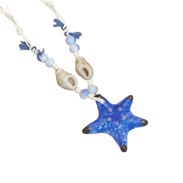 

Lovely Summer Beaded Necklace Adorned With Starfish And Seashells Charm Stylish Vacation Accessory For Beach Lovers синій