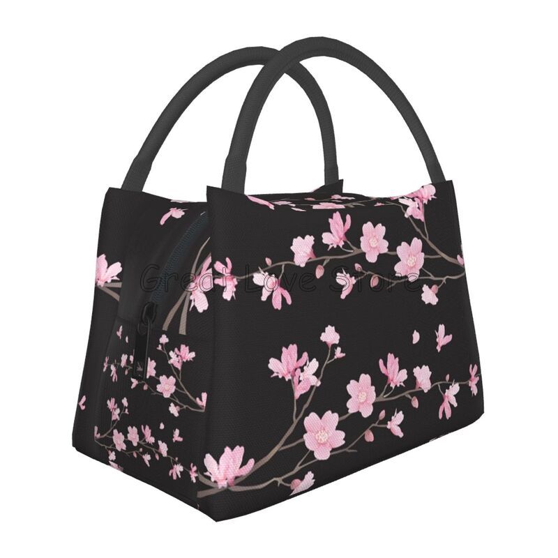 Borsa Termica Pranzo con Stampa Fiori di Ciliegio Sakura Giapponesi Riutilizzabile Portatile per Donna Scatola Pranzo Isolante per Viaggio Picnic Lavoro