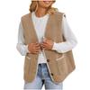 Dame Fuzzy Fleece Vest Ermløs Fargeblokkert Jakke Knappelukking Yttertøy Med Lommer