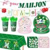 Artigos para Festa de Aniversário de Mahjong: Conjunto de Louças com Tema da Cultura Chinesa com Pratos de Papel, Copos e Guardanapos.