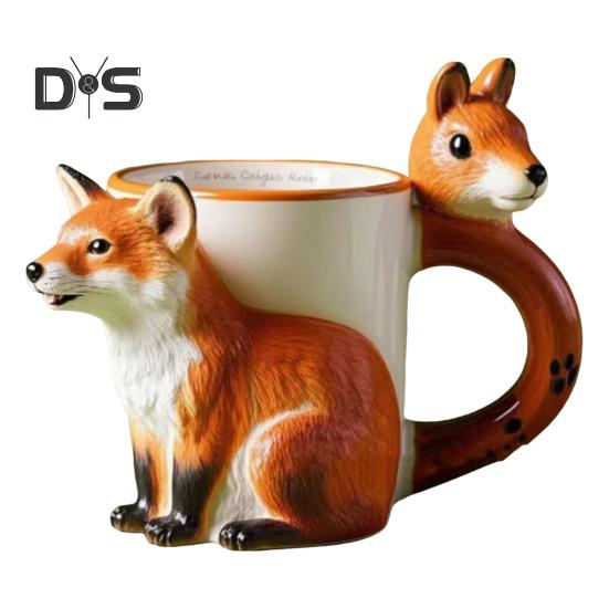 Cană de cafea cu veveriță 3D drăguță vulpe ceai cană creativă cu tematică animală ceașcă lucrată manual cadou creativ de ziua de naștere pentru prieteni copii