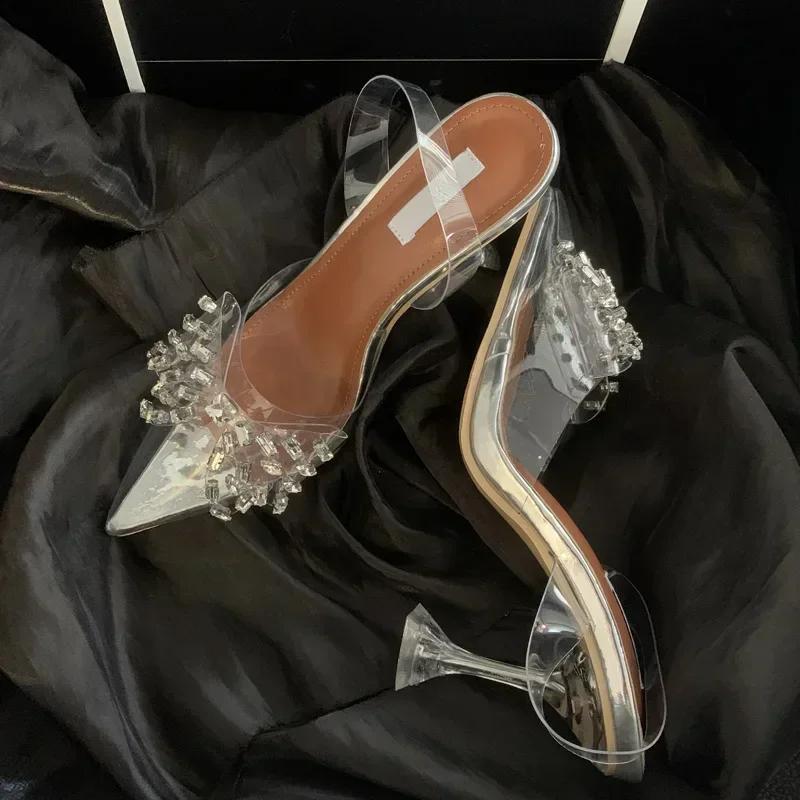 

Модные роскошные дизайнерские женские туфли-лодочки с бабочкой и кристаллами из ПВХ на прозрачном каблуке, элегантные туфли-мюли с острым носком для выпускного вечера Zapatos Mujer 35