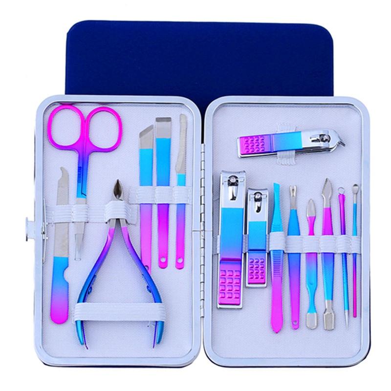 15-piece Colorful Olecranon Stainless Steel Manicure Set Beauty Nail Pedicure Knife Nail Clippers Set Nail Care Set