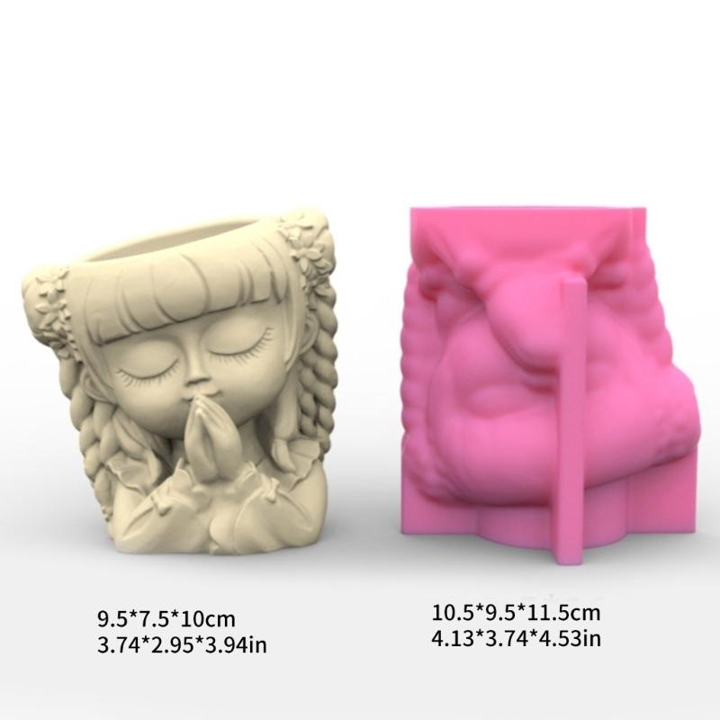 Nonstick Cutet Prayer Girl Pen Holder Mold Flower Pot Silicone Mold DIY Crafts Ornament Tool DIY Succulent Planter Mold