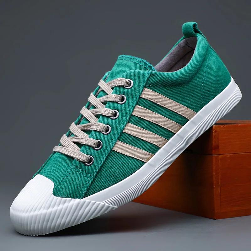 New Shoes for Men Canvas Casual Shoes Spring Summer Striped Flat Skateboard Shoes Youth Lace-up Sneakers