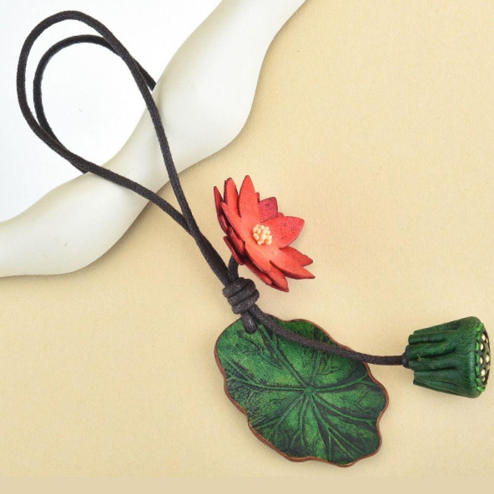 Lotus Leather Keychain Handmade Bag Pendant Lovely Flower Pu Leather Pendant Men