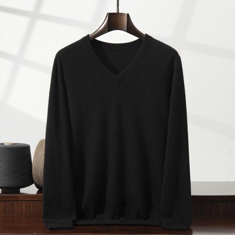 New V-neck cashmere sweater men's middle-aged and young solid color sweater loose knitting