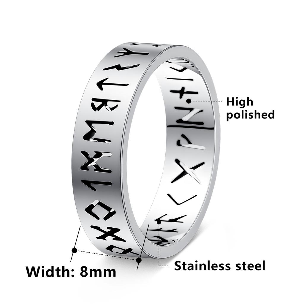 Viking Runes Hollow Out Titanium Steel Ring Unisex Popular Jewelry