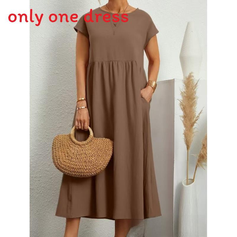 Minimalistisches Baumwoll-Leinen-Kleid mit Taschen für den Frühling, Freizeitkleidung