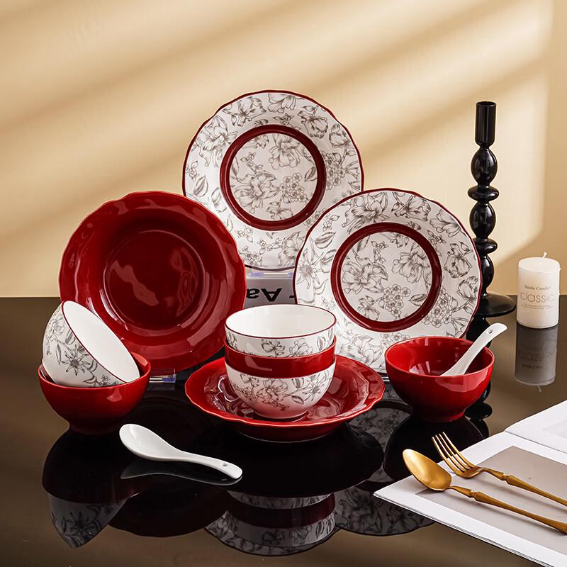 Jutaoren Rose Holiday 14-Piece Bone China Dinnerware Set