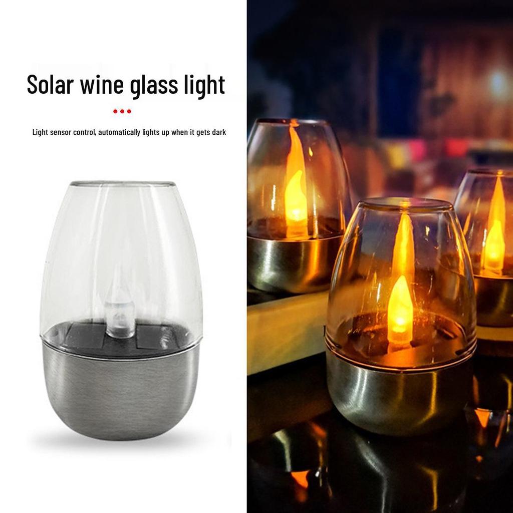 Solar LED Garden Candle Light - Stainless Steel & Glass Lawn Decoration