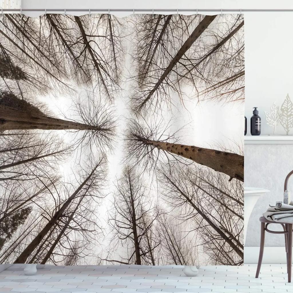 Forest Moon Shower Curtain for Bathroom Dark Black Nature Gothic Tree Scenery Foggy Woodland Bath Curtain Bathroom Decor,Hooks