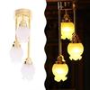 Miniature Dollhouses Chandelier Lamp 1/12 Scale Three Head Ceiling Lamp for Living Room Display Landscape Accessories
