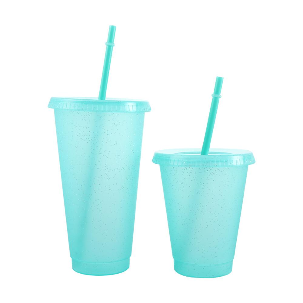 480/700ML Flash Water Bottle For Coffee Juice Milk Tea Kawaii Plastic Cold Cups With Lid Straw Portable Reusable Drinking Bottle