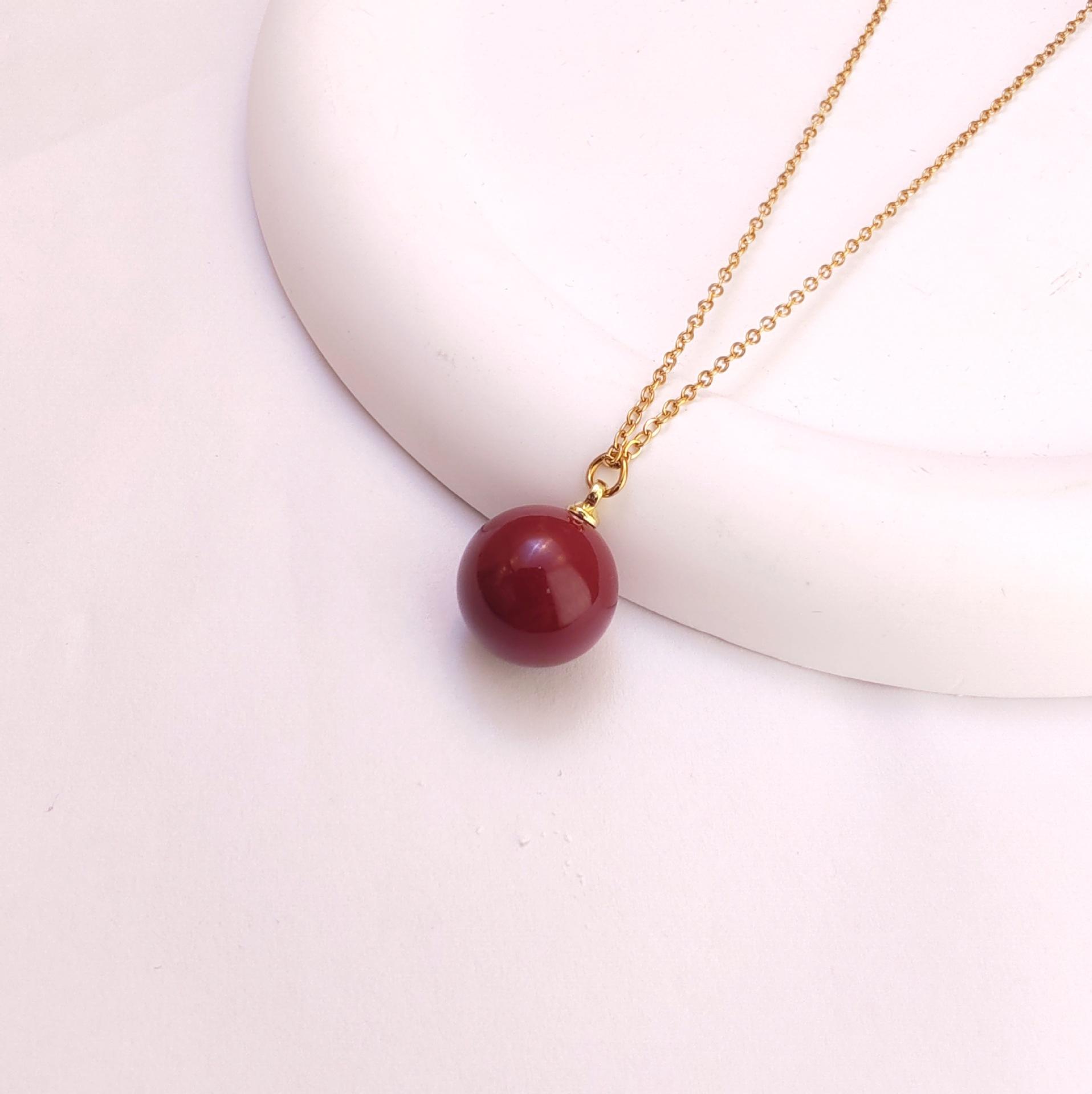 

Ожерелье из титановой стали Lucky Bead, женский дизайн, простой темперамент, бордовый жемчуг, набор цепочек на ключицу