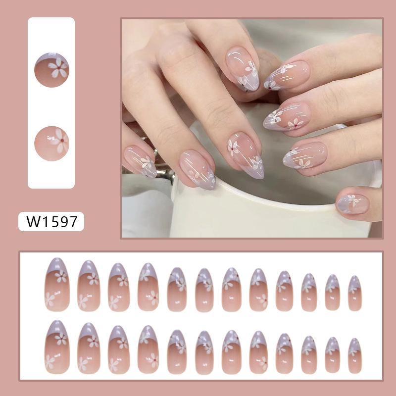 

Накладные ногти, накладные ногти, съемные ногти в форме цветка, накладные ногти, маленькие, свежие, короткие, миндалевидные ногти