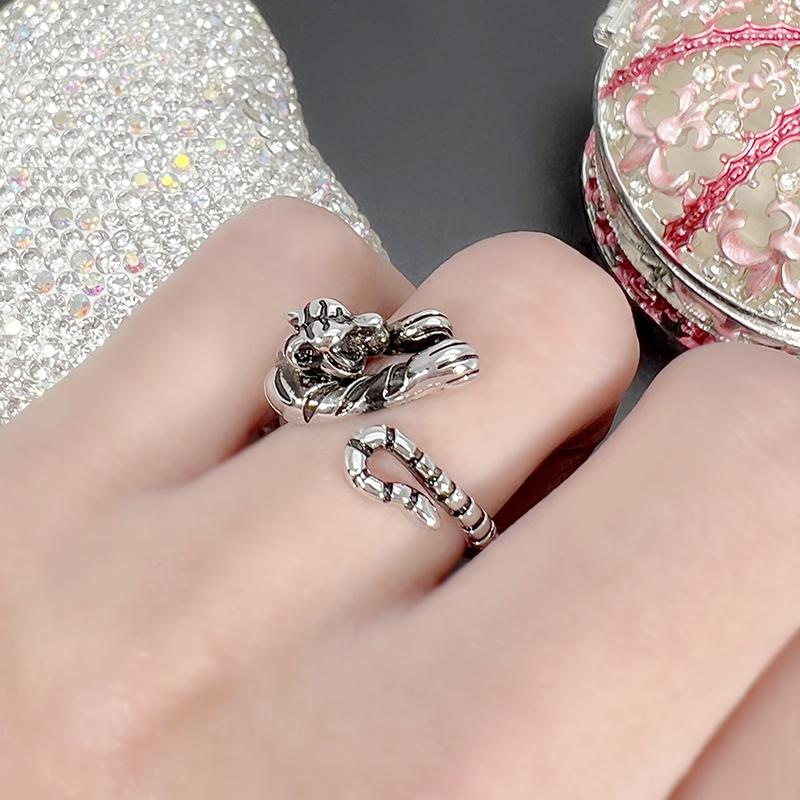 Inel reglabil cu deschidere de tigru feroce pentru bărbați și femei, bijuterii vintage cu animale, cadou