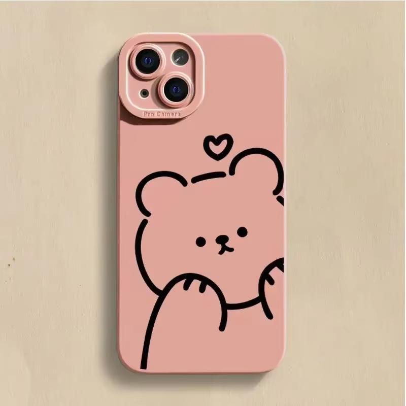 Minimalist Bear Silicone Phone Case For iPhone 16 15 14 13 12 11 Pro Max XS X XR 7 8 SE Back Cover Clear Funda