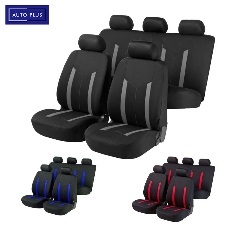 AUTO PLUS Sporty Car Seat Covers Polyester Fabric Full Set Universal Size Seat Covers Fit For SUV Truck Van Accessories Interior