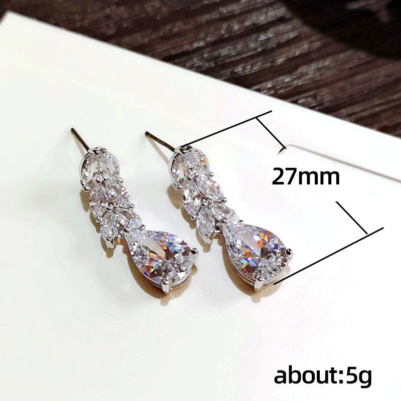 Cao Shi European & American Fashion Zircon Leaf Drop Earrings for Women