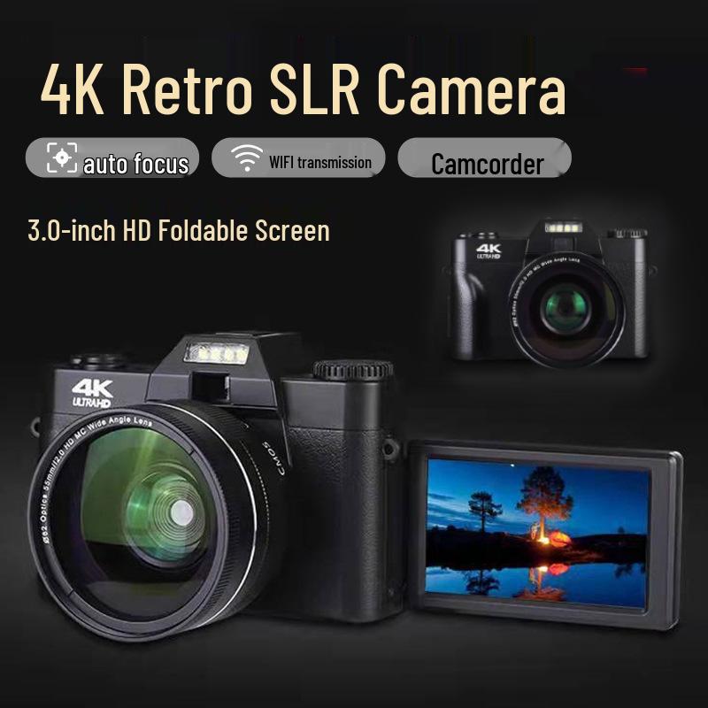 48MP 4K HD Retro Mirrorless SLR Camera with Wide Angle Lens - Perfect for Entry-Level Students and Videography