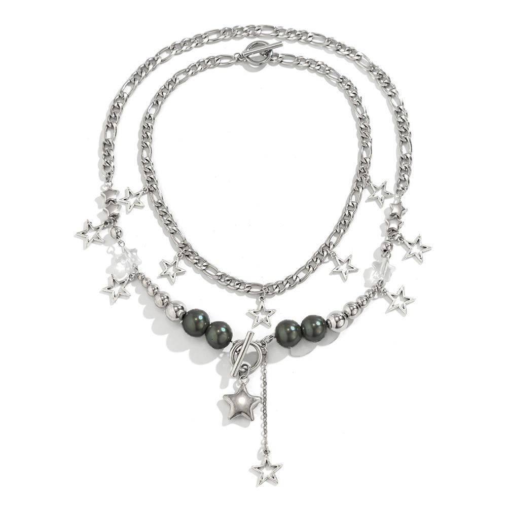 Hollow Out Beaded Necklace Punk Goth Y2K Metal Necklace Unique Star Pendant Necklace  Party