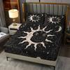 Celestial Sun and Moon Fitted Sheet Set Mystical Black and White Bed Sheets Set Starry Sky Bedding Set Soft Microfiber Bed Cover