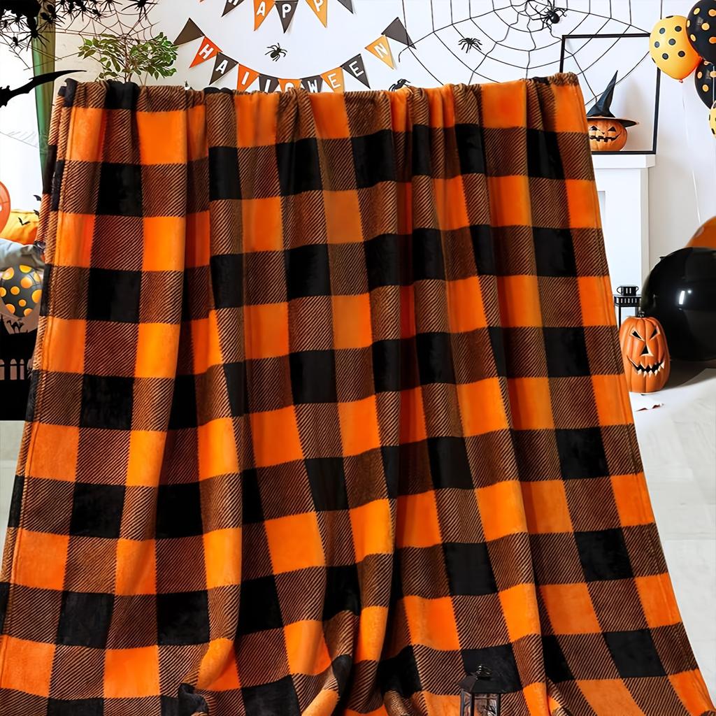 1pz Plaid Arancione di Bufalo Coperta - Morbida, Calda e Soffice Coperta a Quadri per Divano o Letto, Leggera Stile Rustico Halloween