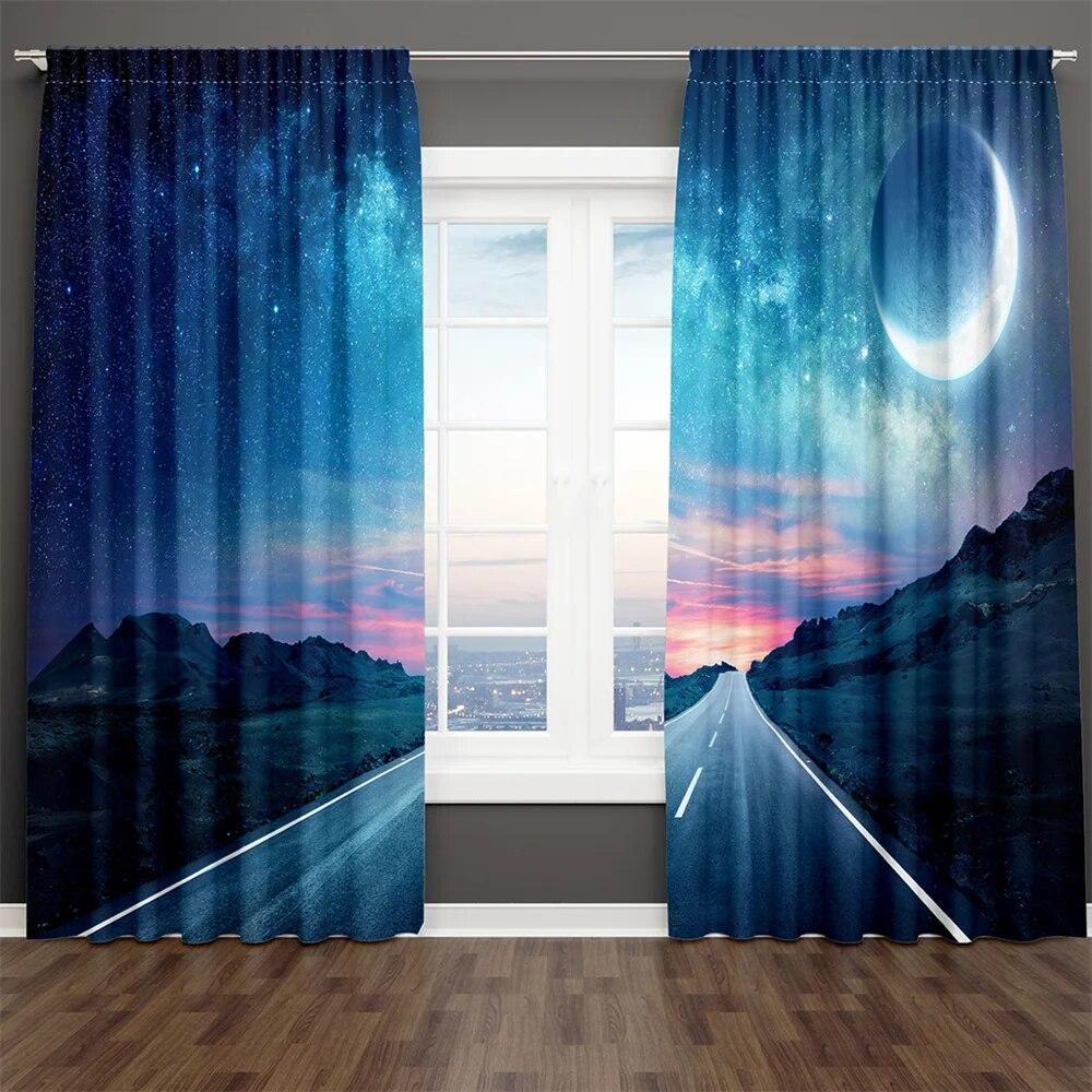 

3D принт, синий, черный, звездное небо, серия «Млечный Путь», детская 2 шт., затеняющая оконная занавеска для гостиной, спальни, декор, карман для штанги W50xH160(CM)x2PCS-Rod pocket