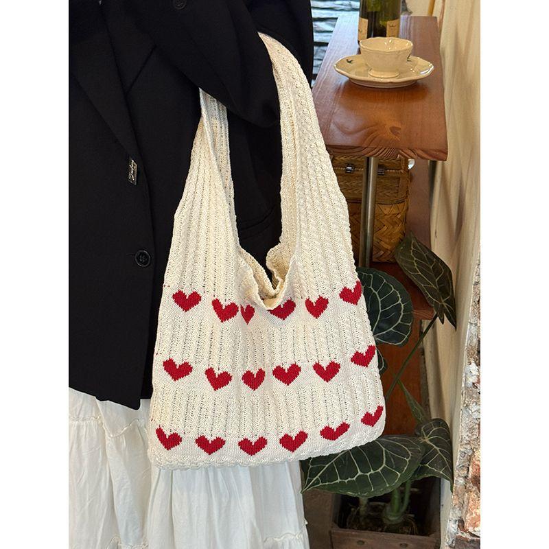 Korean Love Woven Bag New Large-capacity Lazy Shoulder Bag Niche Design Commuter Tote Bag
