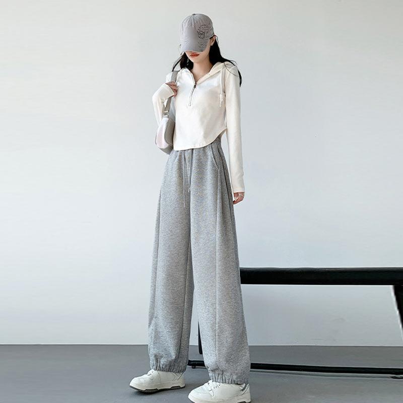 Women's Casual Loose Versatile Sports Pantalones Elastic Waist Drawstring Sweatpants Drapey Feel Straight Leg Pants