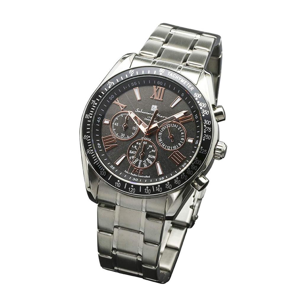 Salvatore Marra Solar Chronograph Black and Rose Men's Radio-Controlled Watch, Gold.