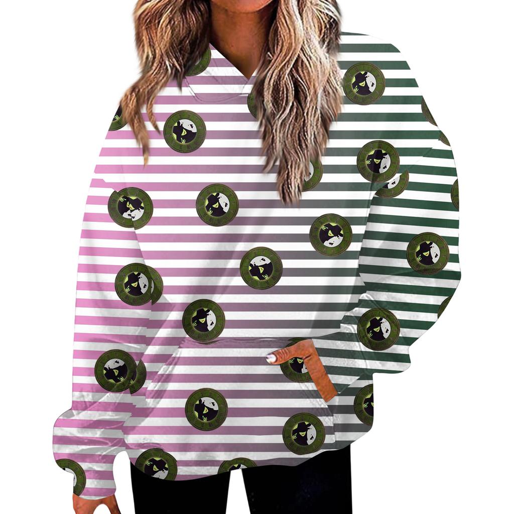 Women's Casual Fashion Witch Print Long-Sleeve Hooded Sweatshirt With Pockets