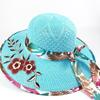 Foldable Flower Embroidery Hat Wide Brim Sun Protection Hat New Straw Beach Cap  Women Summer