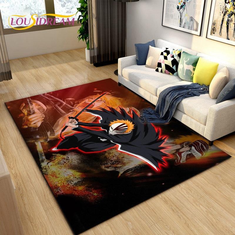 Bleach Japan Anime Cartoon Area Tapete Grande, Tapete de Carpete para Sala de Estar Quarto Sofá Capacho Decoração, Tapete de Piso Antiderrapante para Brincar de Criança
