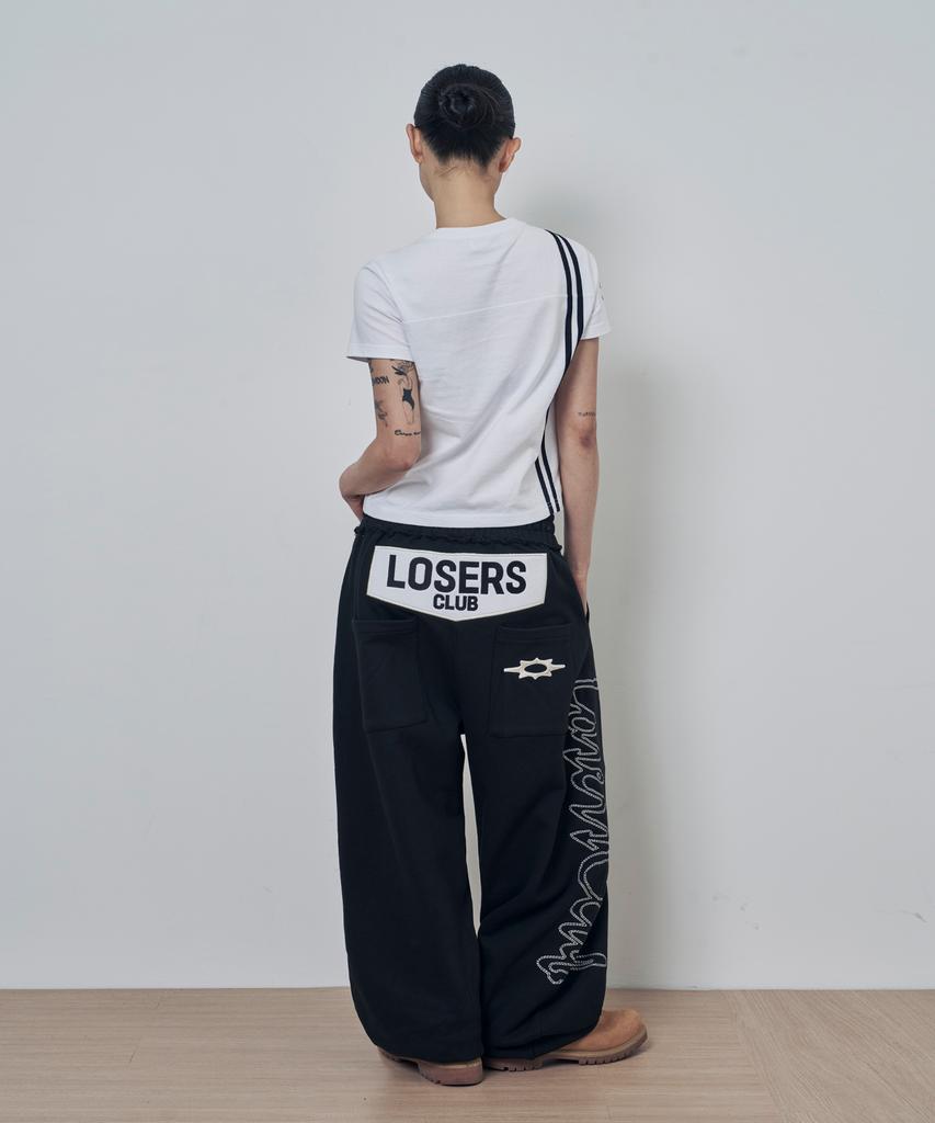Lujeoseukeulleob Script Logo Wide Sweatpants Black