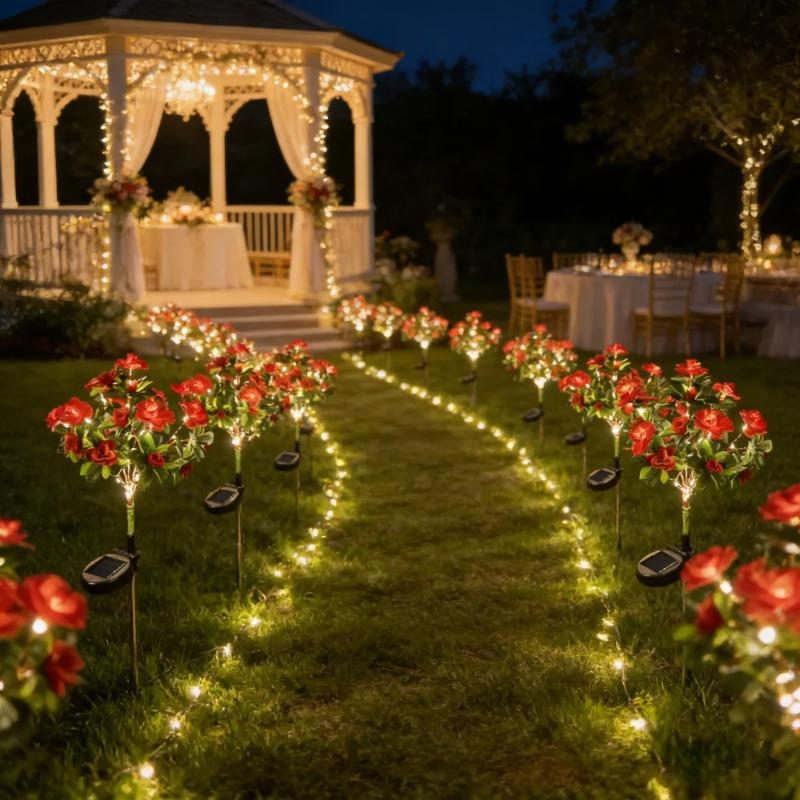 Solar Azalea Flower Stake Lights LED Waterproof Solar Powered Floral Garden Light for Outdoor Patio Yard Pathway Landscape Decor