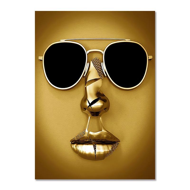 Metal Figure Statue Art Canvas Painting Golden Modern Lovers Sculpture Poster and Print Wall Pictures for Living Room Home Decor