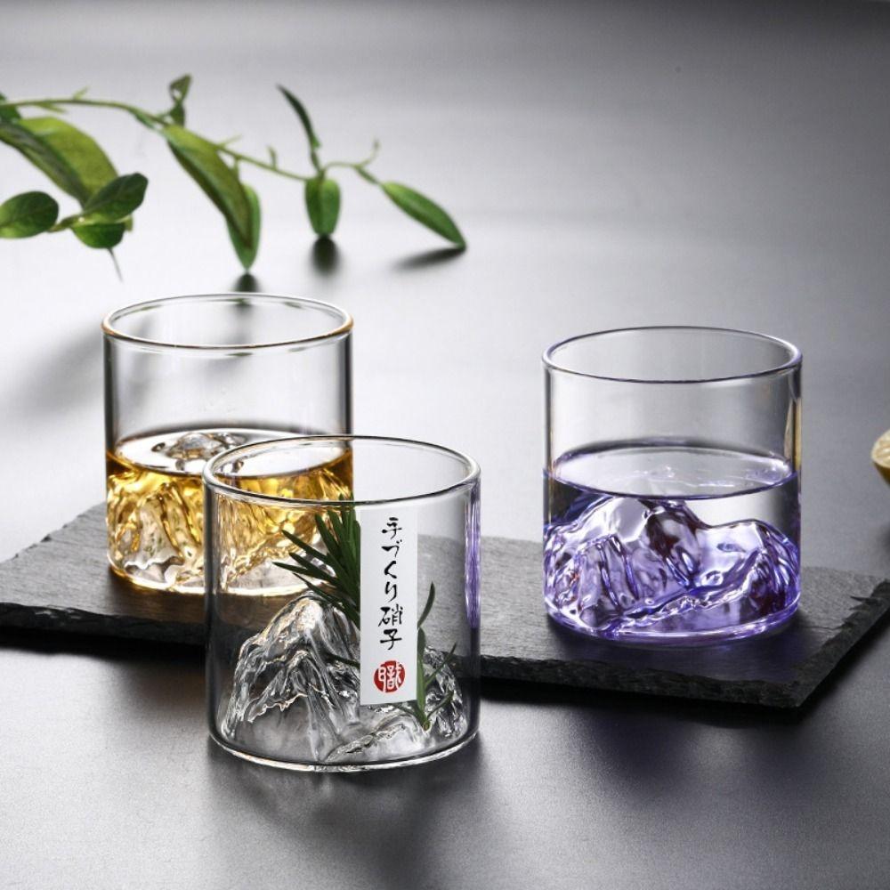 180ml Japanese Whiskey Glass - Heat-Resistant Borosilicate, Elegant Mountain View Tumbler for Scotch, Wine & Tea Home Barware