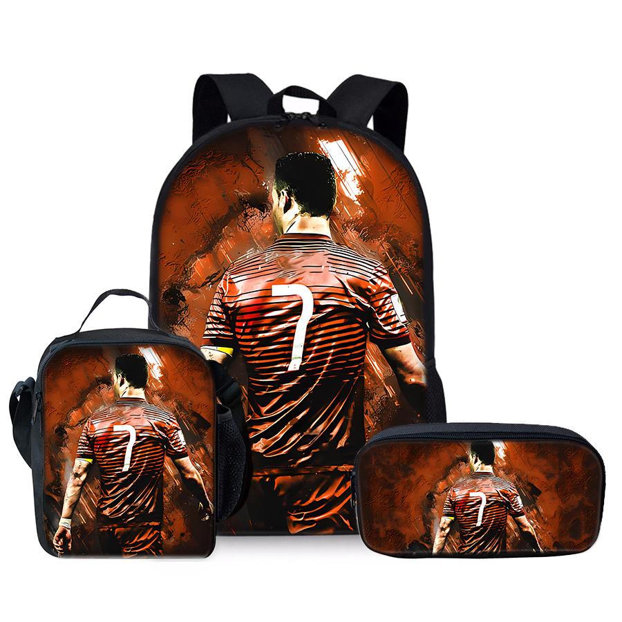 Voetbalprint Drie Delige Rugzakset voor Jongens en Meisjes Beste Cadeaus 2D Platte Cartoon Schooltas voor Kinderen